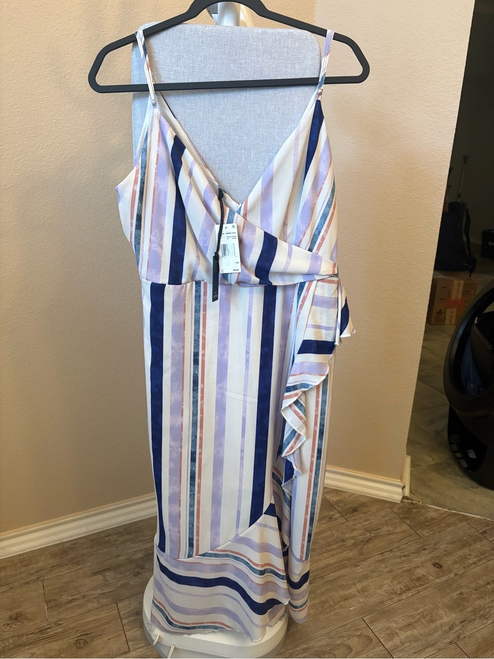 Buffalo David Bitton Navy, White and Pink Striped Wrap Maxi Dress